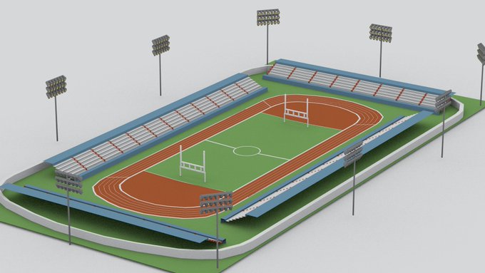 3D model of a football field made in Blender