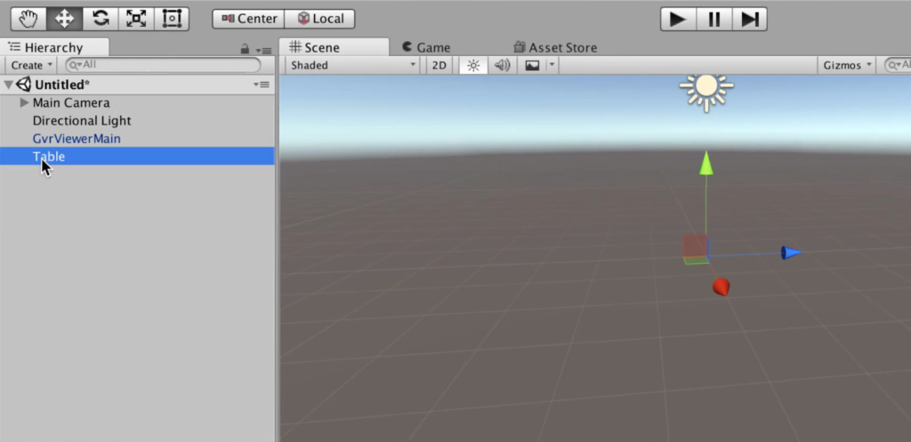 Table Object in Unity