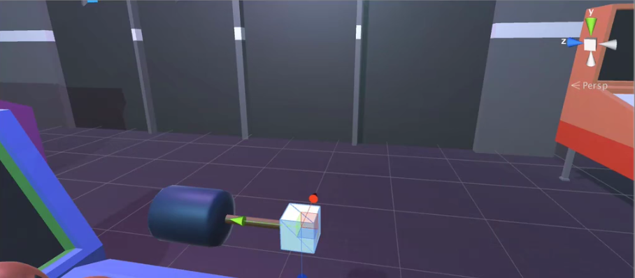 cube beside hammer in a unity game