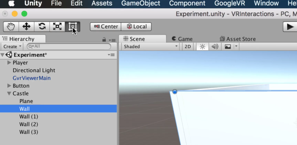 location of the resizing tool in the unity editor