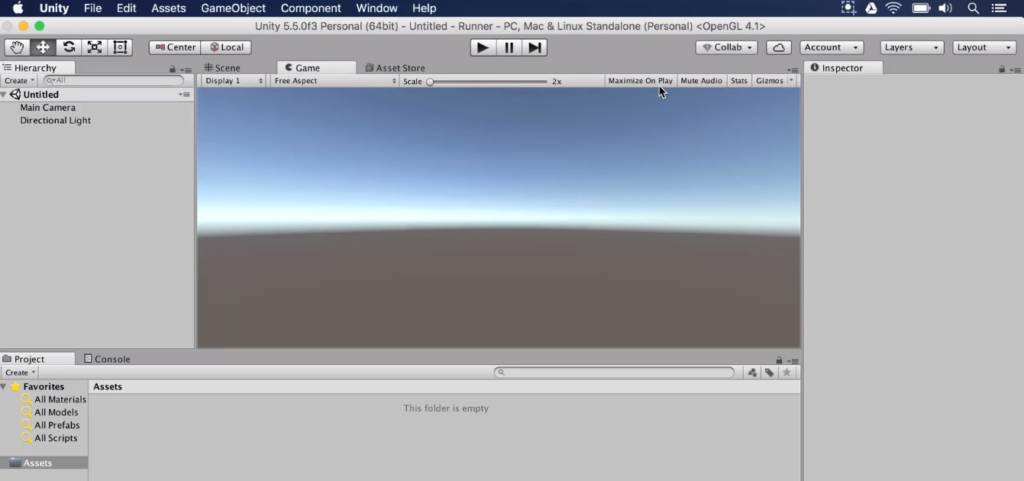 new default unity project