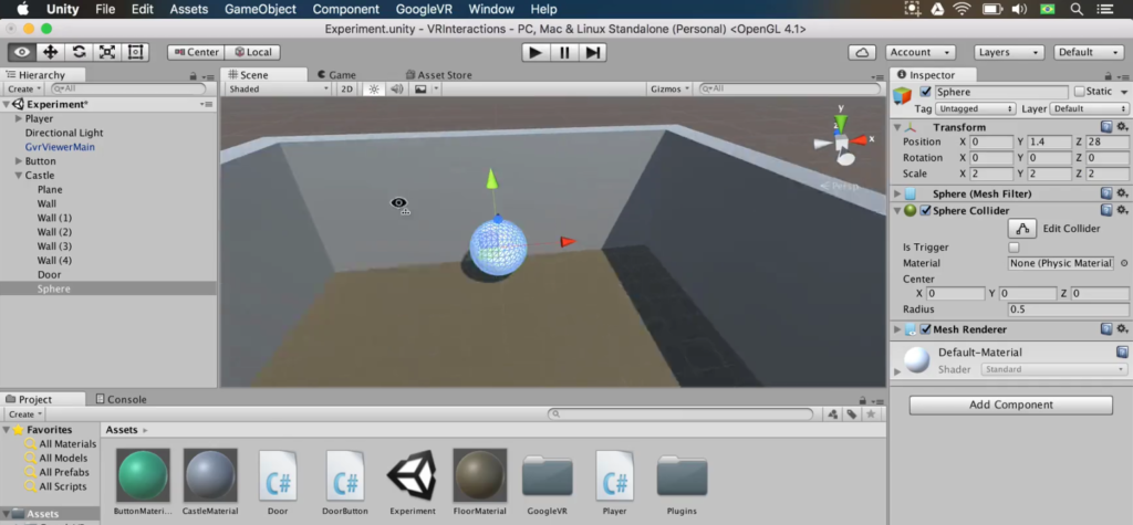 unity game with sphere