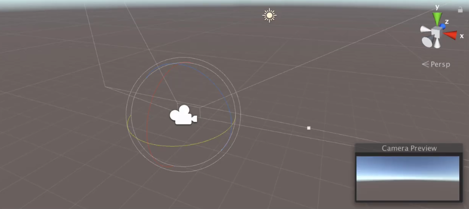 unity viewport with a main camera and the rotate tool